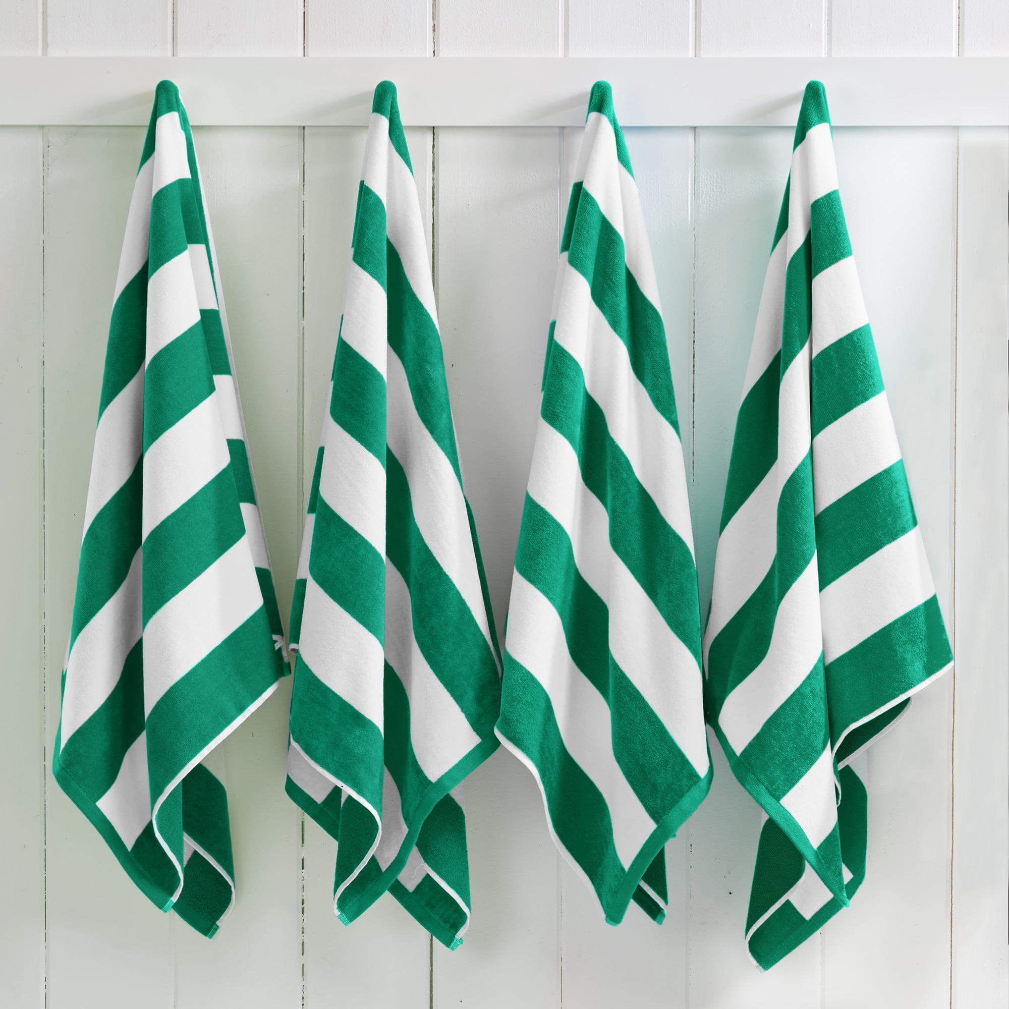 100% Cotton Cabana Striped Beach & Pool Towels (4 Pack - 30" x 60", Green)