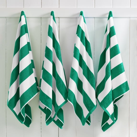 100% Cotton Cabana Striped Beach & Pool Towels (4 Pack - 30" x 60", Green)