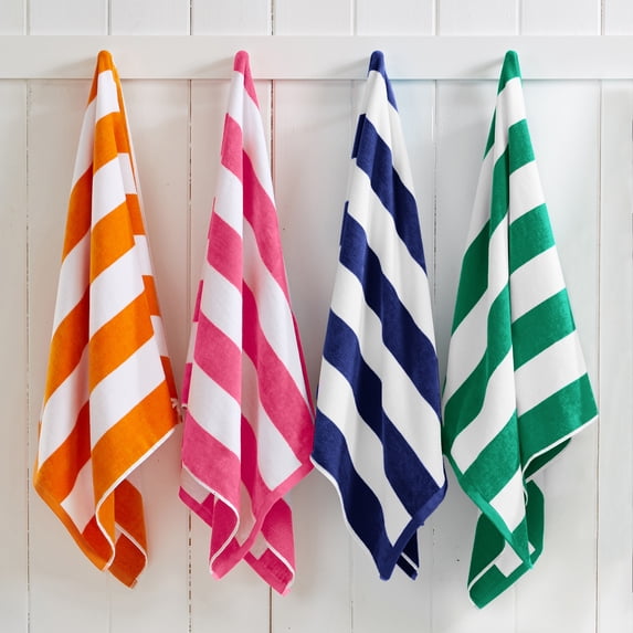 100% Cotton Cabana Striped Beach & Pool Towels (4 Pack - 30" x 60", Multi - Orange, Pink, Green, Navy)