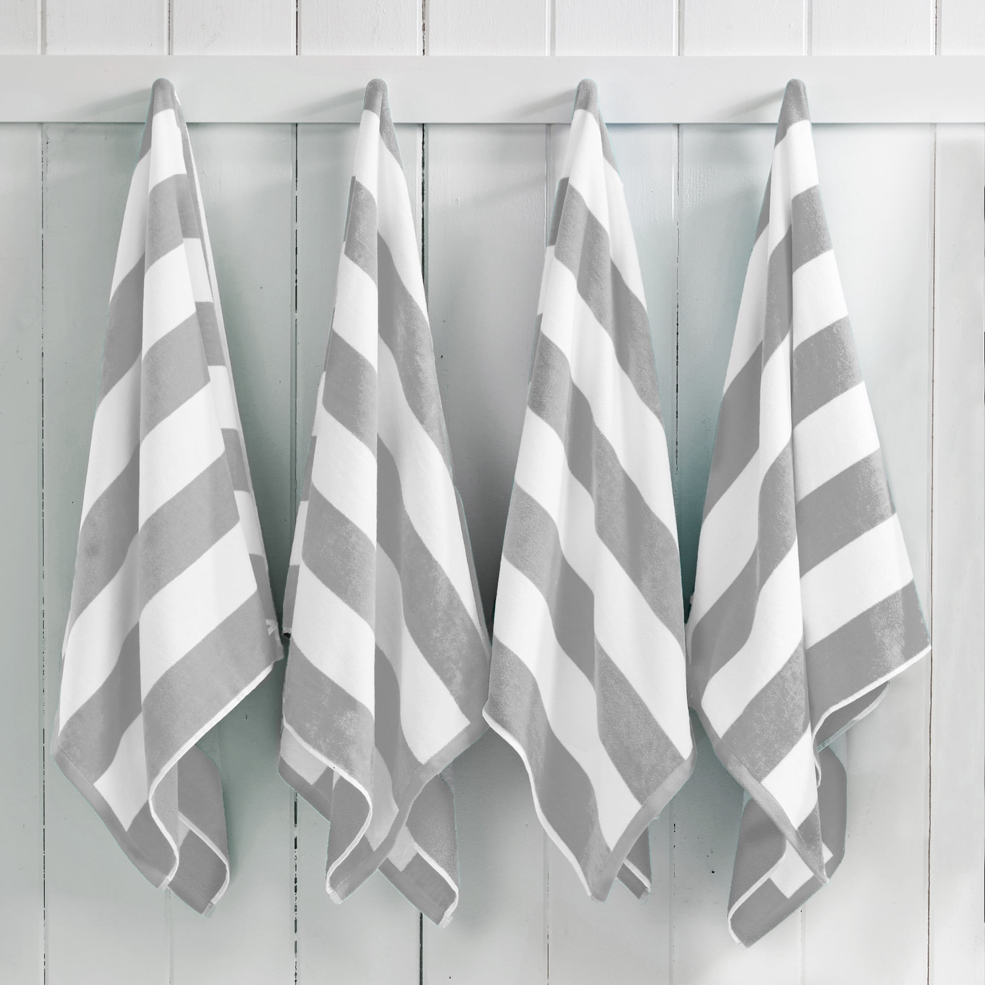 Light Grey Cotton Velour Cabana Beach Towels - 4 Pack, 30" x 60"