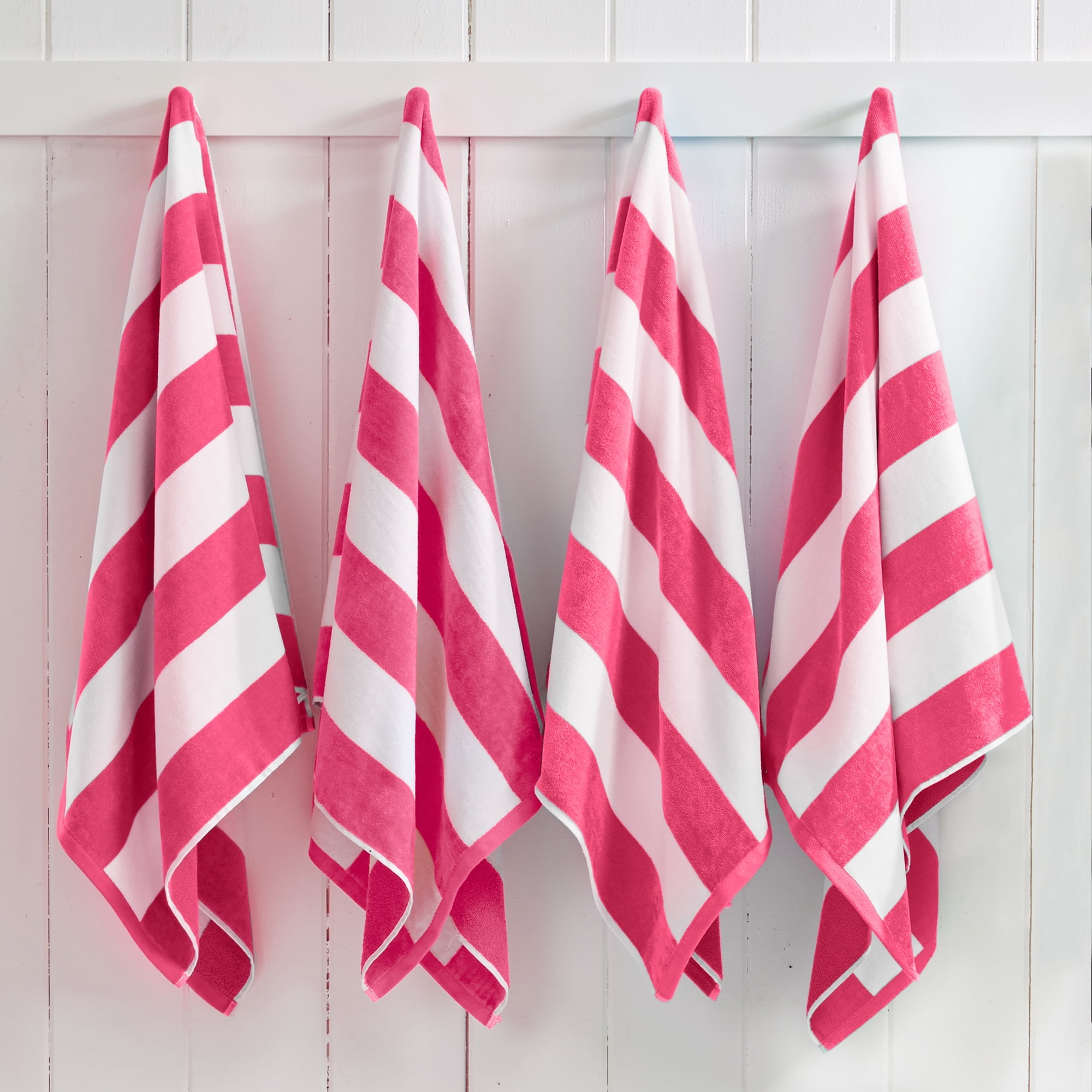 100% Cotton Cabana Striped Beach & Pool Towels (4 Pack - 30" x 60", Bright Pink)