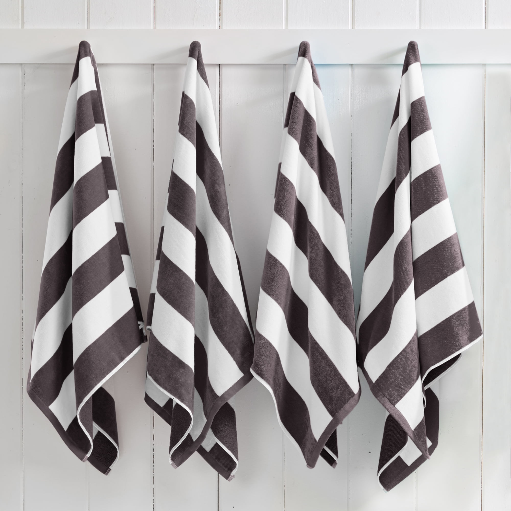 100% Cotton Cabana Striped Beach & Pool Towels (4 Pack - 30" x 60", Charcoal Grey)