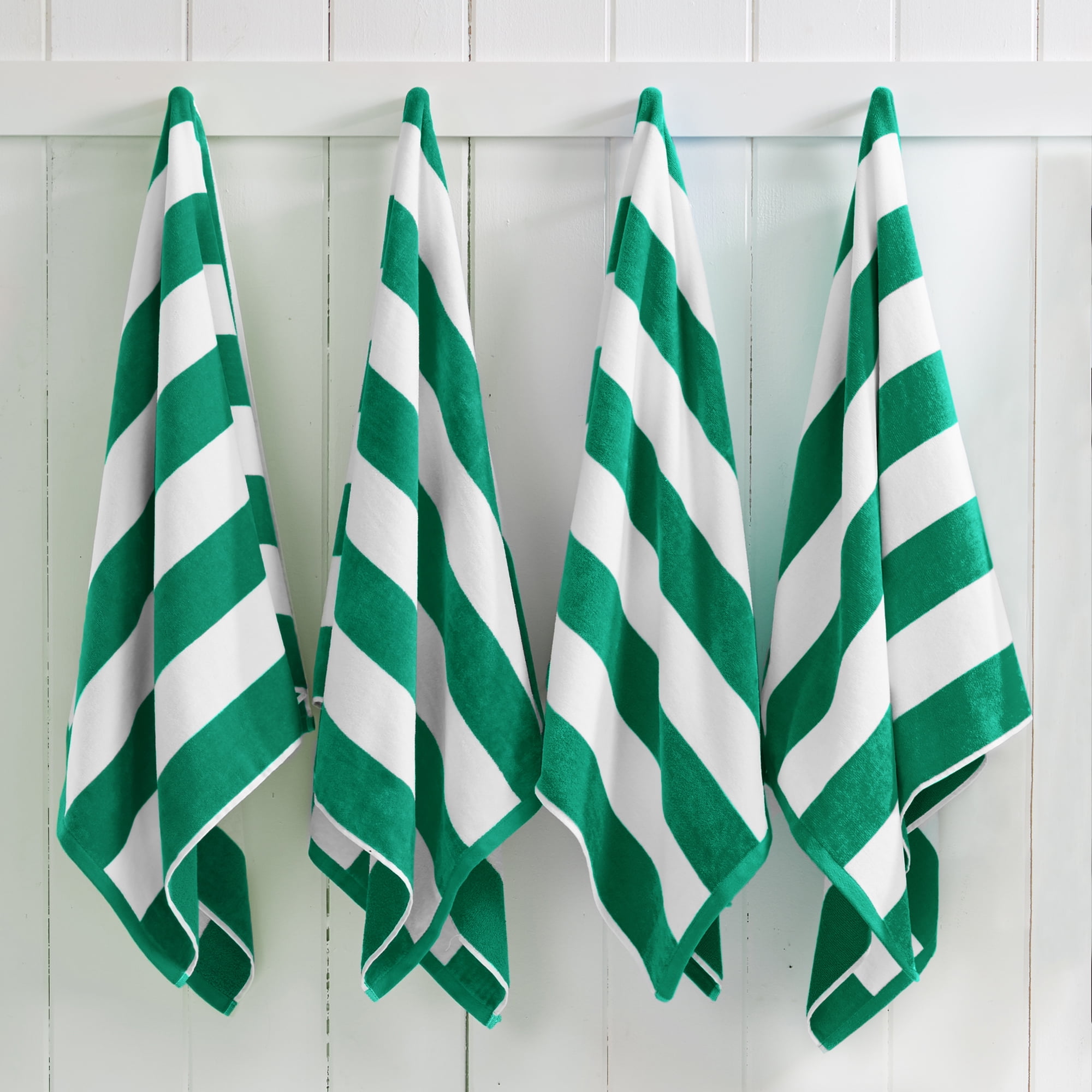 Green and White Striped Cotton Cabana Beach Towels, 4 Pack - 30" x 60"