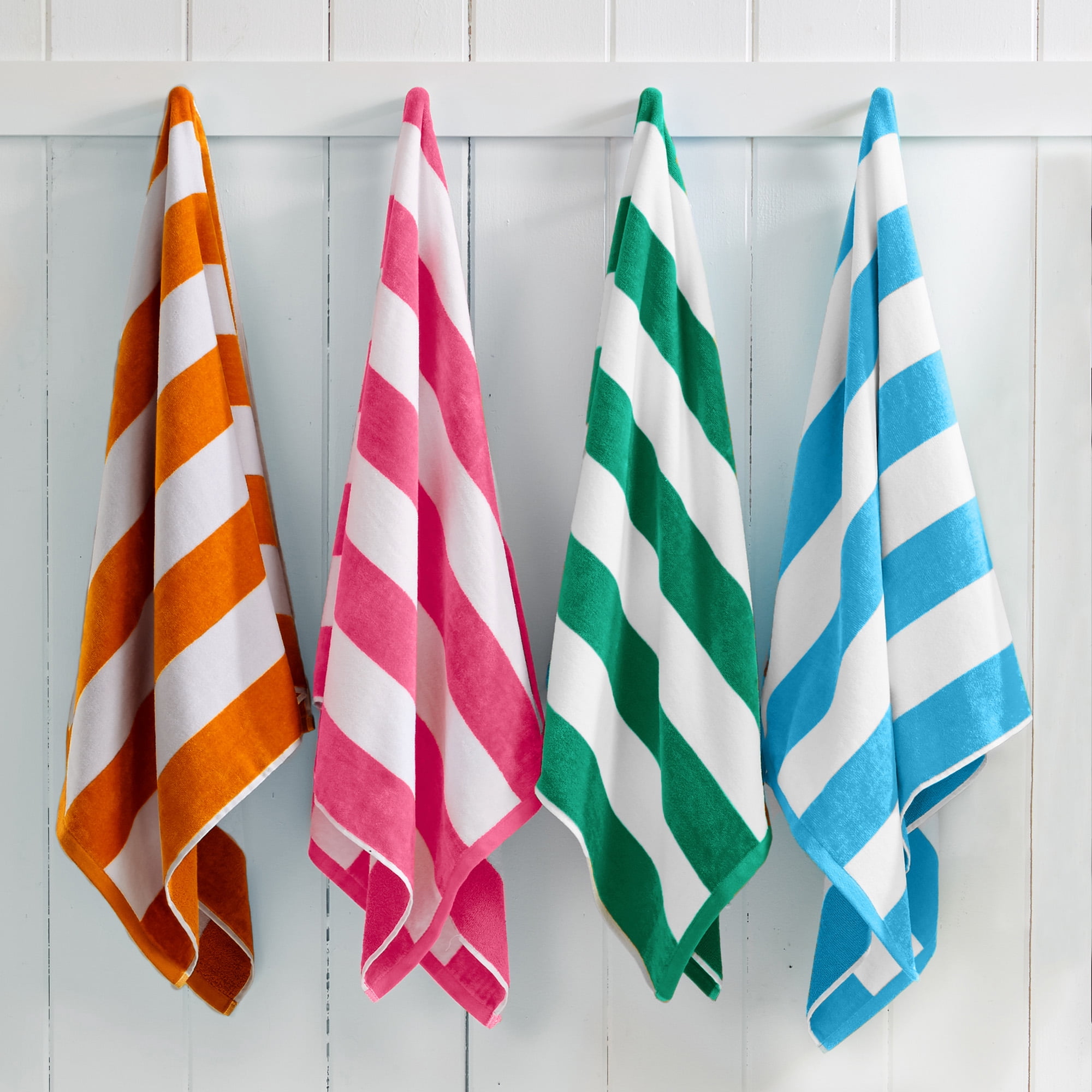 100% Cotton Velour Cabana Beach & Pool Towels - 4 Pack, 30" x 60"