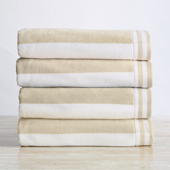 100% Cotton Cabana Stripe 4 Pack Beach & Pool Towels (4 Pack- 30" x 60", Linen)