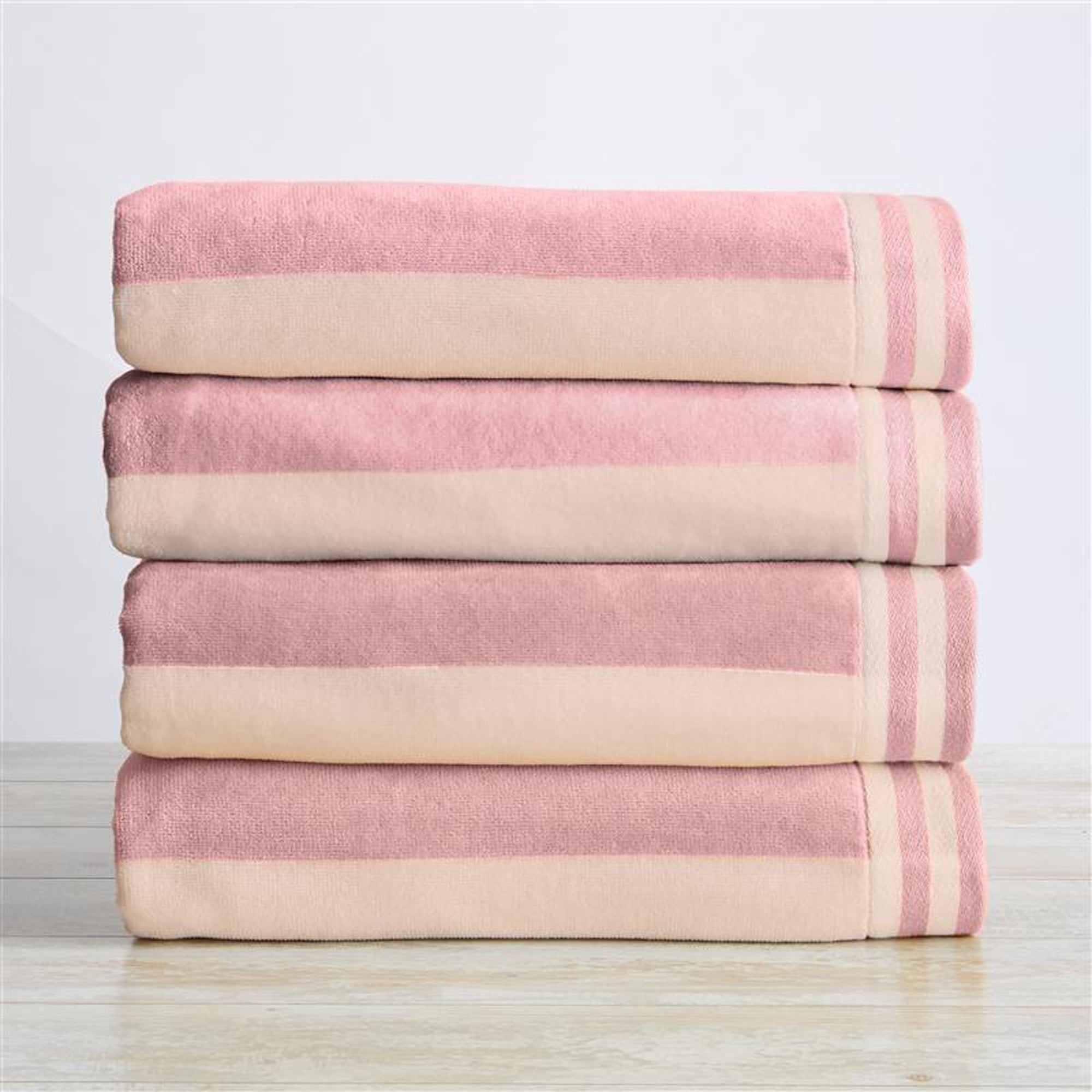 100% Cotton Cabana Stripe 4 Pack Beach & Pool Towels (4 Pack- 30" x 60", Dusty Rose)