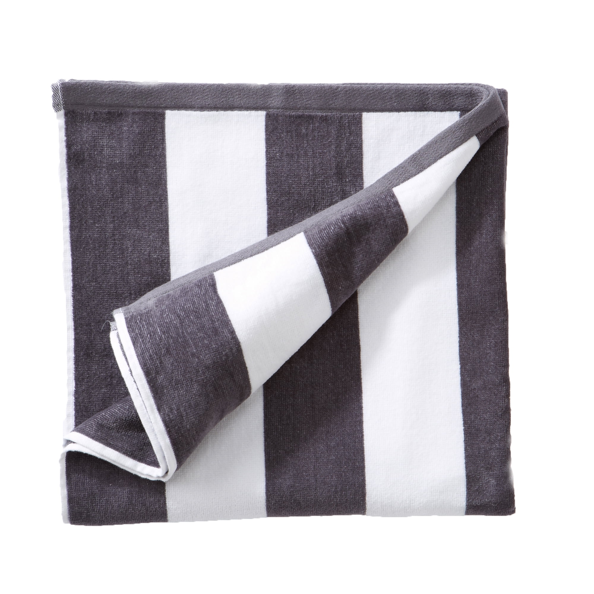 Oversized Charcoal Grey and White Cotton Cabana Beach Towel
