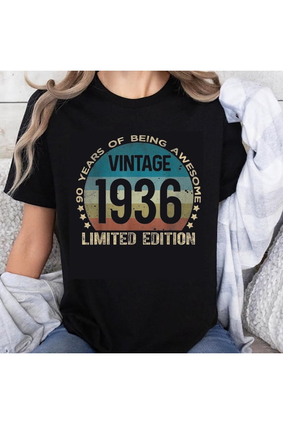 100% Cotton Vintage 1936 90 Years Of Being Awesome Limited Edition Birthday Gift For Men Women T-Shirt