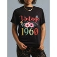 thumbnail image 1 of 100% Cotton Vintage 1960 Floral Funny 65th Birthday Awesome Since 1960 T-Shirt, 1 of 4
