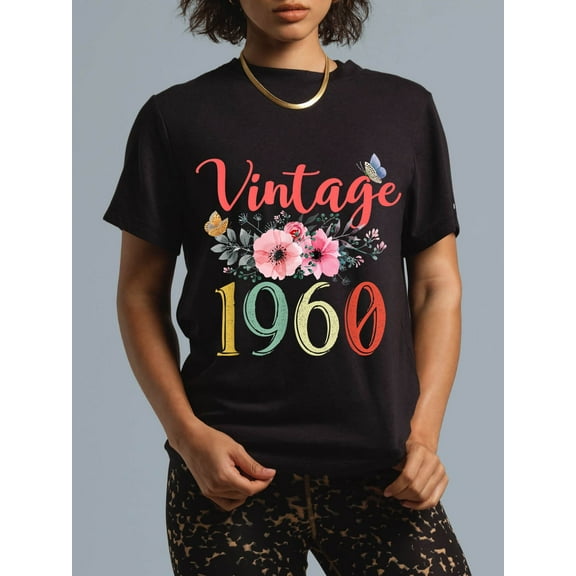 100% Cotton Vintage 1960 Floral Funny 65th Birthday Awesome Since 1960 T-Shirt