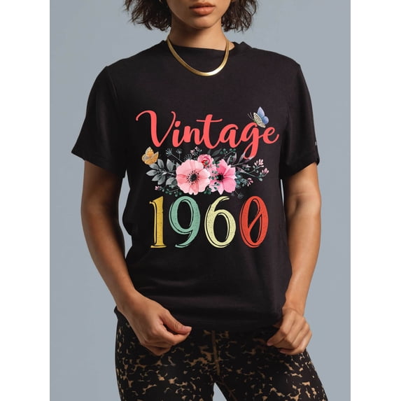 100% Cotton Vintage 1960 Floral Funny 65th Birthday Awesome Since 1960 T-Shirt