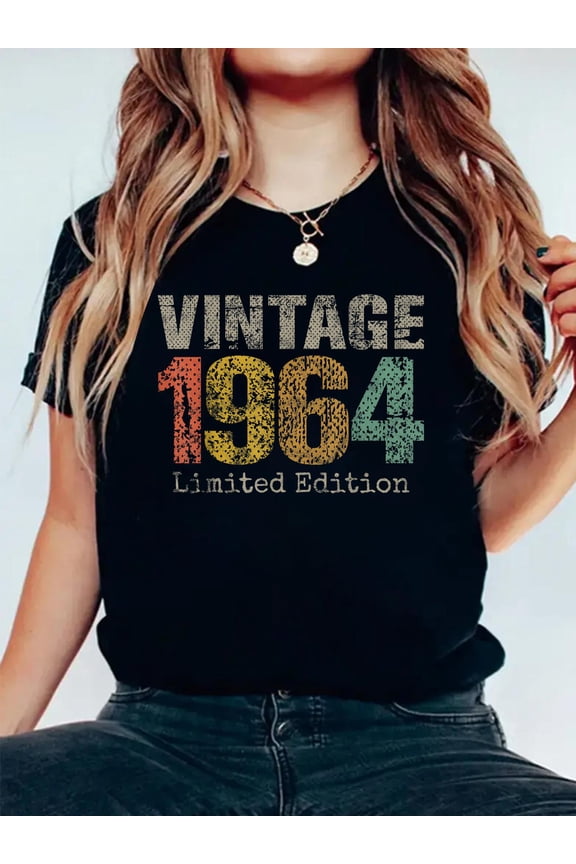 100% Cotton Vintage 1964 Text 62nd Birthday Gift Men Women 62 Year Old T-Shirt Women's Men's Graphic Tee Casual Tops