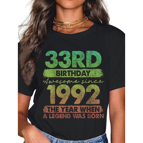 100% Cotton Vintage 1992 Birthday Shirt, 33 Year Old Limited Edition Graphic T-Shirt, Retro 33rd Birthday Celebration Short Sleeve Tee, Gift for Adult Men and Women