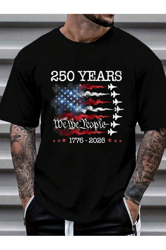 100% Cotton Vintage 250 Years 1776-2026 Flag USA Fighter Jets 4th July T-Shirt