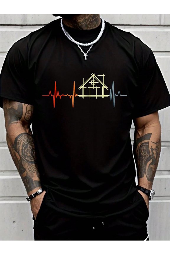 100% Cotton Vintage Architecture Student Heartline Architect T-Shirt Graphic T Shirts Print Crew Neck Casual T-Shirt Short Sleeve Sports Top, Casual/Street Style Men's Clothing