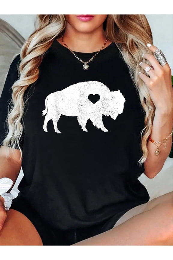100% Cotton Vintage Bison Lover American Buffalo National Park Souvenir T-Shirt Women's Men's Graphic Tee Casual Tops