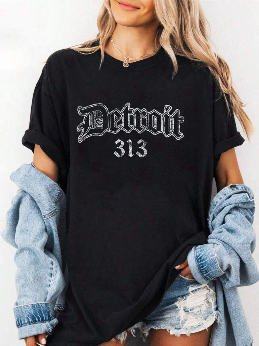 100% Cotton Vintage Detroit 313 T-Shirt Summer Tees Women - Walmart.com