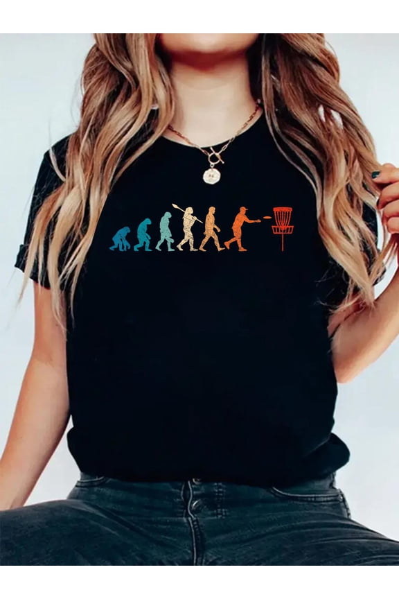 100% Cotton Vintage Evolution Disc Golf Funny Lucky Golfing Golf Lovers T-Shirt Women's Graphic Tee Casual Tops
