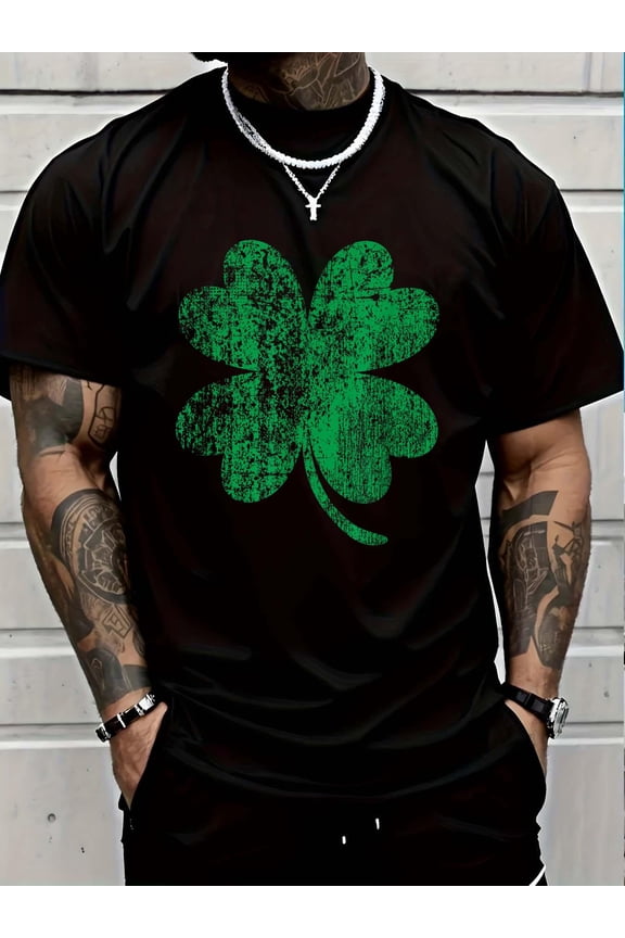 100% Cotton Vintage Faded Retro Four Leaf Clover St Patricks Day T-Shirt Graphic T-shirts for men and women