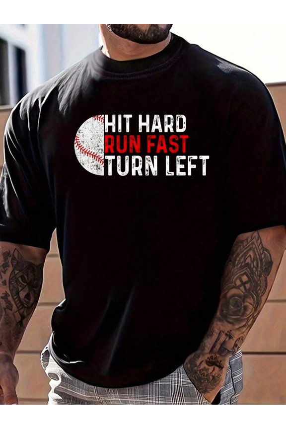 100% Cotton Vintage Hit Hard Run Fast Turn Left Funny Baseball T-Shirt Women's Men's Graphic Tee Causal Tops Fashion Tshirt Short Sleeve T-Shirt