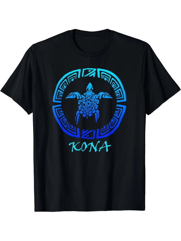 100% Cotton Vintage Kona Hawaii Turtle T-Shirt For Men and Women, Retro Tribal Sea Turtle Graphic Tee, Hawaiian Beach Vacation Souvenir Shirt, Island Travel Gift, Casual Summer Short Sleeve Top