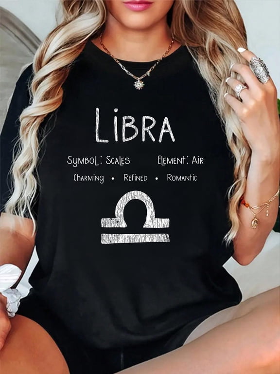 Cotton Vintage Libra Zodiac Sign - Astrology Horoscope Birthday T-Shirt Women's Graphic Tee Casual Tops