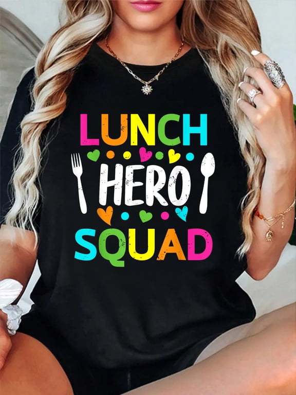 Cotton Vintage Lunch Hero Squad Cafeteria School Workers Crew Lady T-Shirt Women's Graphic Tee Casual Tops