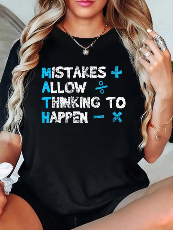 100% Cotton Vintage Math Teacher Funny Saying Gift T-Shirt Women's Graphic Tee Casual Tops