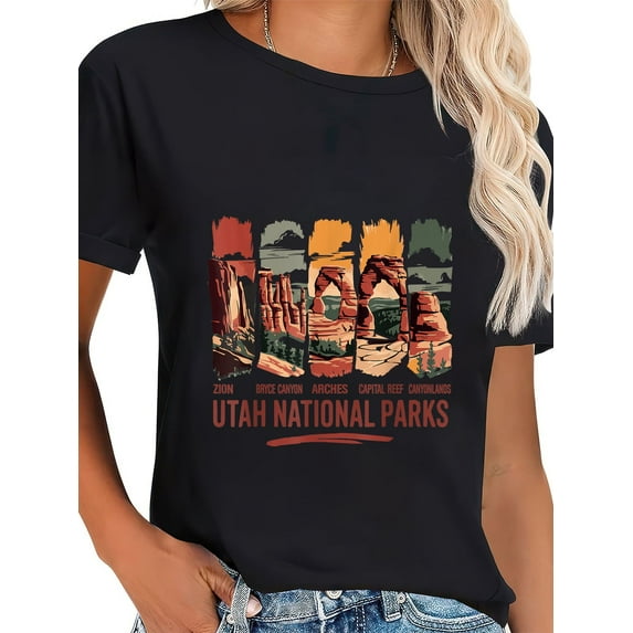 100% Cotton Vintage Moab 5 Big Utah Mighty Five National Park Souvenir T-Shirt