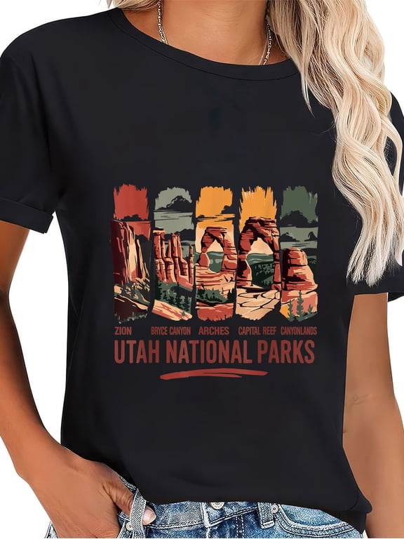 100% Cotton Vintage Moab 5 Big Utah Mighty Five National Park Souvenir T-Shirt