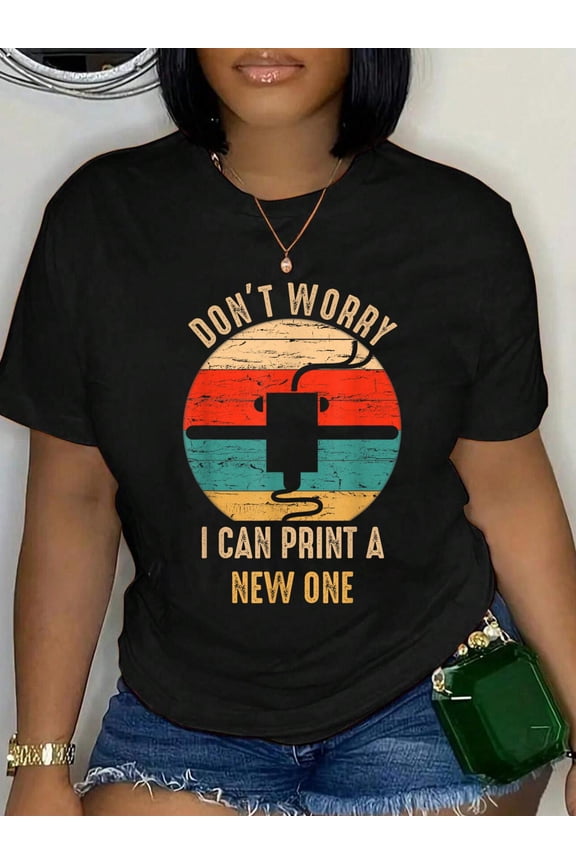 100% Cotton Vintage Retro 3D Printer Tee Gift idea for Geeks T-Shirt Small Women's Graphic Tee Casual Tops