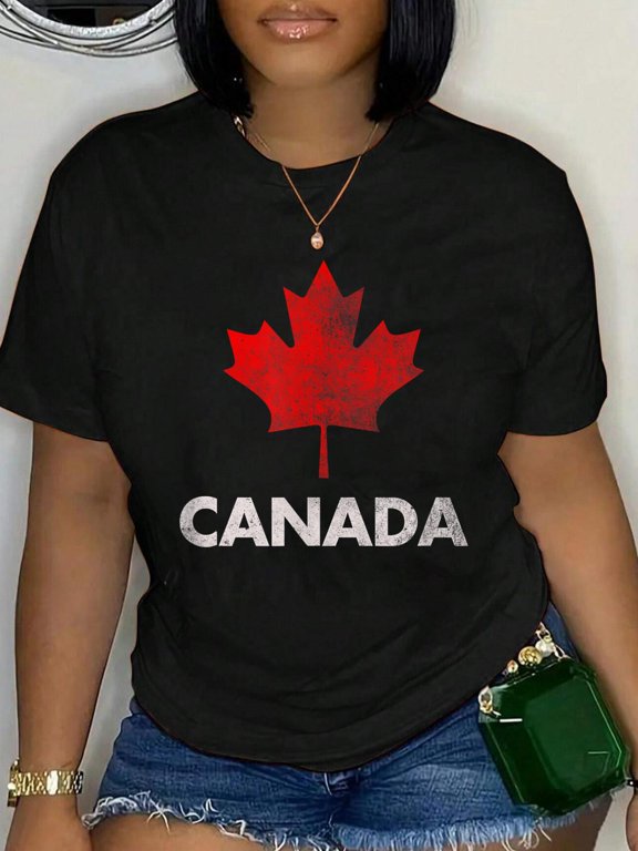 Cotton Vintage Retro Canadian Maple Leaf Canada Flag T-Shirt Women's Graphic Tee Casual Tops