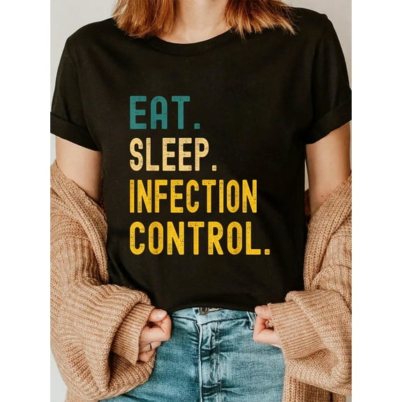 100% Cotton Vintage Retro Sunset Eat Sleep Infection Control T-Shirt