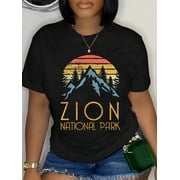 100% Cotton Vintage Retro Zion National Park Utah T Shirt T-Shirt Womens Graphic Tee Casual Tops