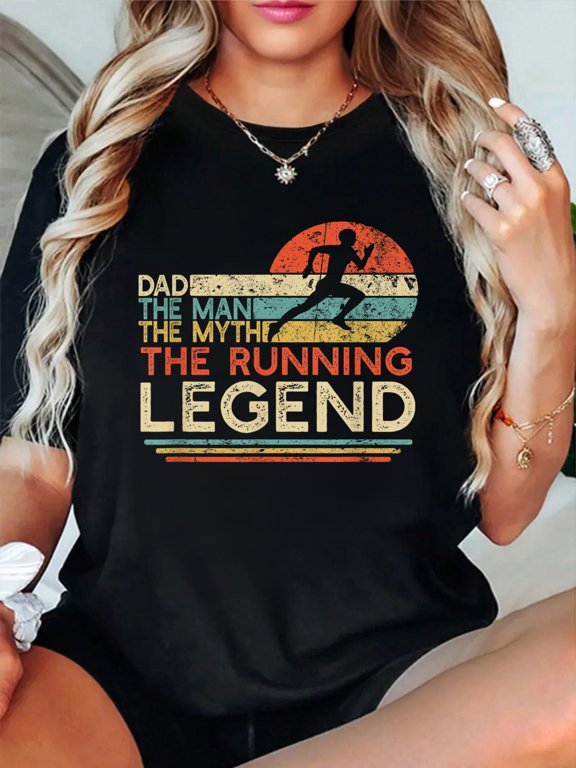 100% Cotton Vintage Running Dad The Man The Myth The Legend Runner Gift T-Shirt Women's Graphic Tee Casual Tops