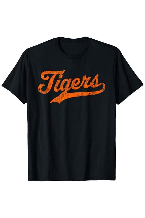 100% Cotton Vintage Tiger Throwback Design For Men Women Crew Neck Short Sleeve T-Shirt Women's Letters-Printed T-Shirt Golf Gift T-Shirt For Men and Women