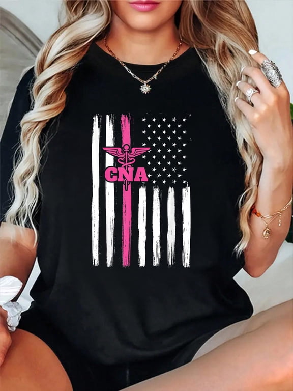 Cotton Vintage USA CNA Certified Nurse Assistant American Flag Women Men T-Shirt Women's Graphic Tee Casual Tops