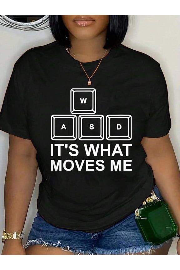 100% Cotton WASD It's What Moves Me Funny PC Gamer T-Shirt Women's Men's Graphic Tee Casual Tops