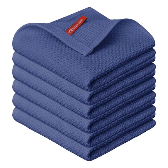 Sm:)e 100% Cotton Waffle Kitchen Dish Towels, Blue, 6 Count Soft Absorbent Quick Dry Kitchen Cleaning Towels