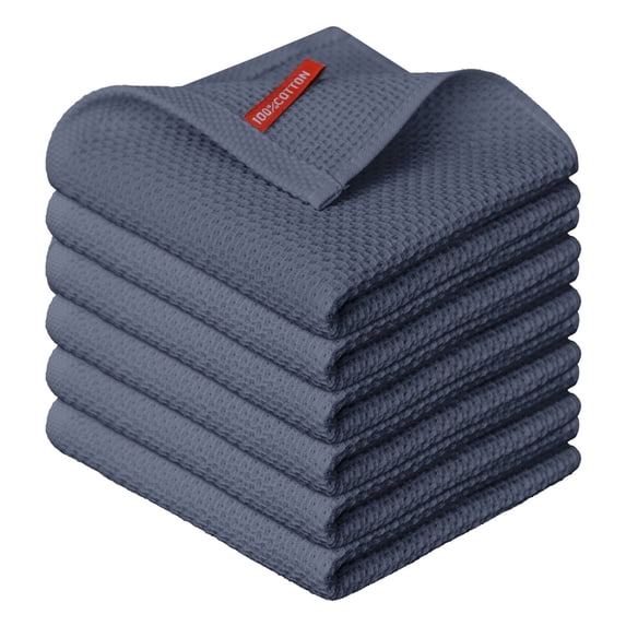 Sm:)e 100% Cotton Waffle Kitchen Dish Towels , Dark Grey, 6 Count