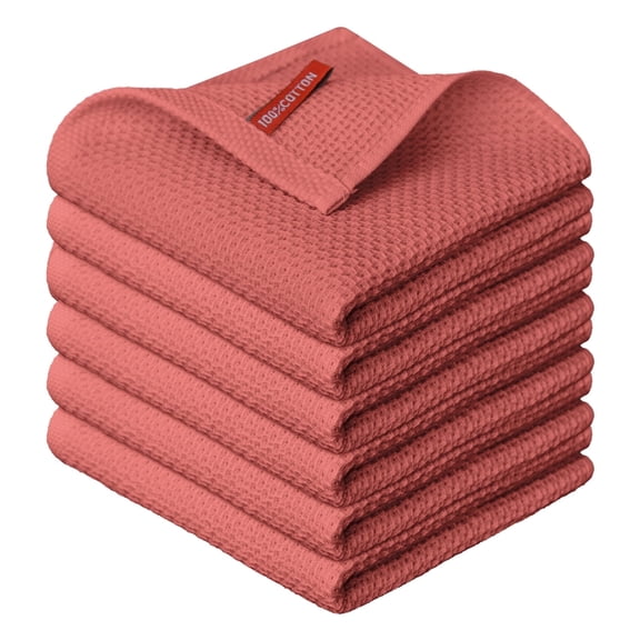 Sm:)e 100% Cotton Waffle Dishcloth, Dark Red, 6 Pack Soft Absorbent Quick Dry Kitchen Cleaning Towels 12x12 Inch