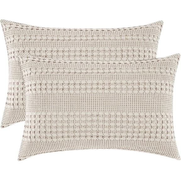 100% Cotton Waffle Pillow Shams King Size, 2 Pack 20" x 36" Soft Skin-Friendly Pillowcases, No Filling, Aesthetic Woven and Breathable Weave Case Covers for Bed, Oatmeal