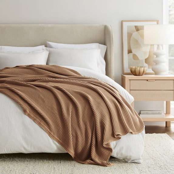 Comfort Canopy 100% Cotton Waffle Textured Bed Blanket - Ultra Soft & Breathable, Mocha, King