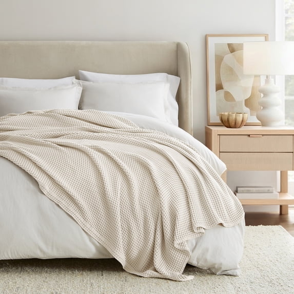 Comfort Canopy 100% Cotton Waffle Textured Bed Blanket - Ultra Soft & Breathable, Natural, Twin