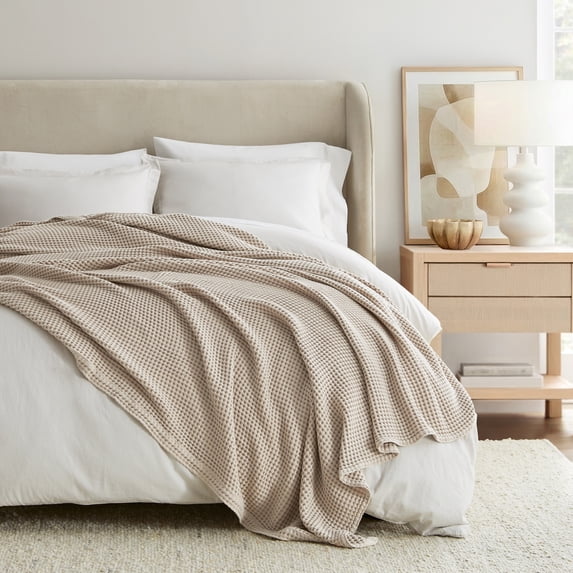 Comfort Canopy 100% Cotton Waffle Textured Bed Blanket - Ultra Soft & Breathable, Tan, Queen