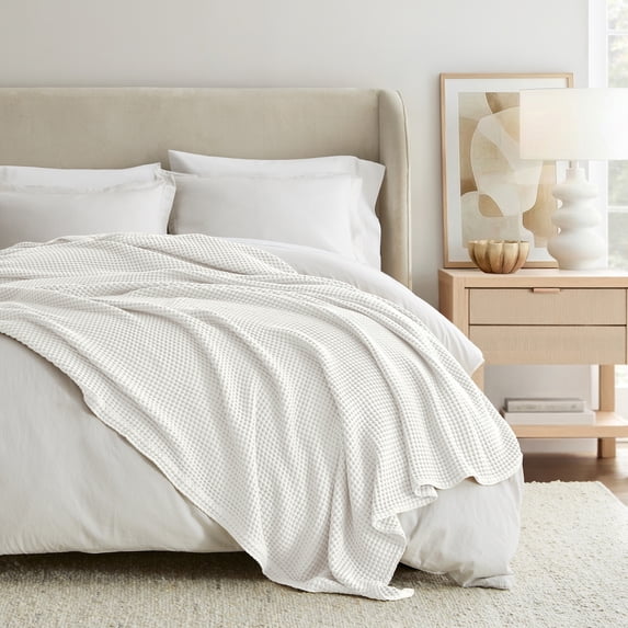 Comfort Canopy 100% Cotton Waffle Textured Bed Blanket - Ultra Soft & Breathable, White, Queen