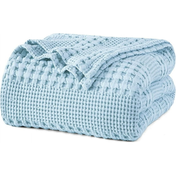 100% Cotton Waffle Weave Blanket Queen Size for Bed, Lightweight Washed Cotton Blanket - 90"x90" Aesthetic Soft Woven and Breathable Blanket for Sofa Home Decor - Oatmeal