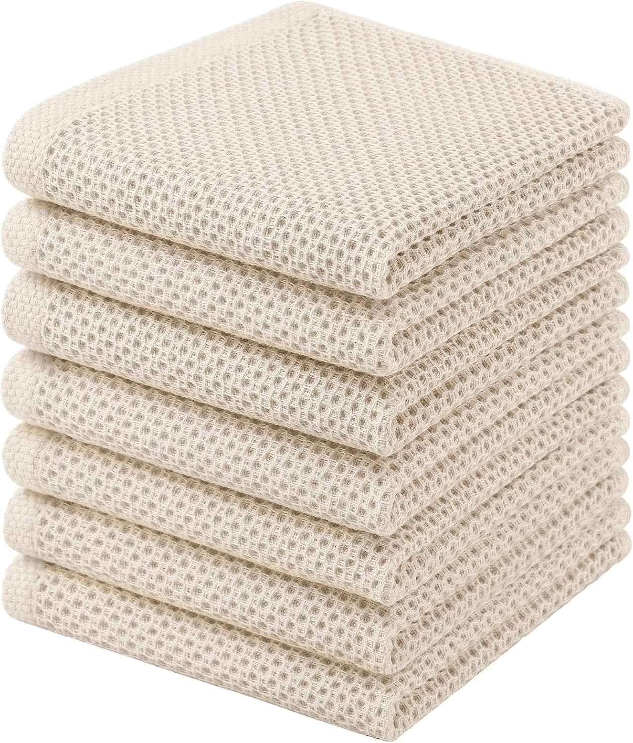 100% Cotton Waffle Weave Kitchen Dish Cloths, 4-Pack Ultra Soft Absorbent Dish Towels, Quick Drying Dish Rags, 12 x 12 Inches, Beige