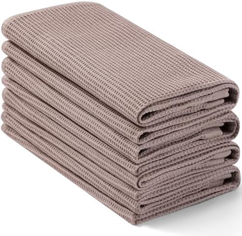 100% Cotton Waffle Weave Kitchen Towels - 4 Pack Soft and Absorbent Dish Towels - 16 x 26 Inches Quick Dry Hand Towels - Brown