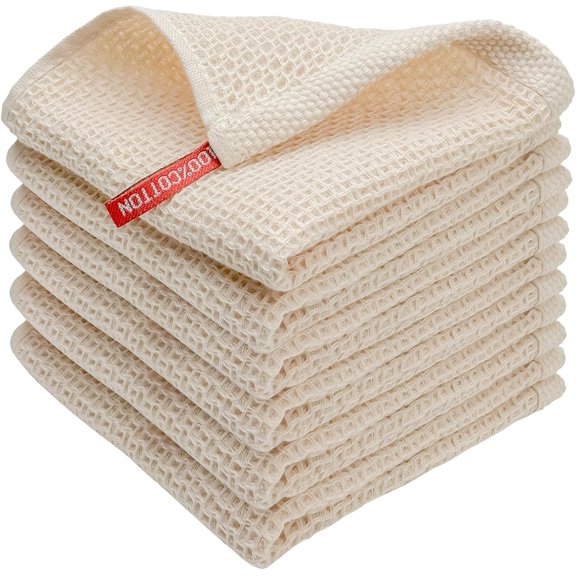 100% Cotton Waffle Weave Kitchen Towels, 6 Pack Dish Cloths for Washing Dishes, Ultra Soft Absorbent Dish Towels, Quick Drying Kitchen Rags, 12x12 Inches, Beige